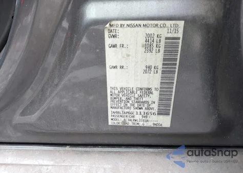 2016 Nissan Altima 3.5 Sl/3.5 Sr из США, поврежденный, VIN 1N4BL3AP6GC113656